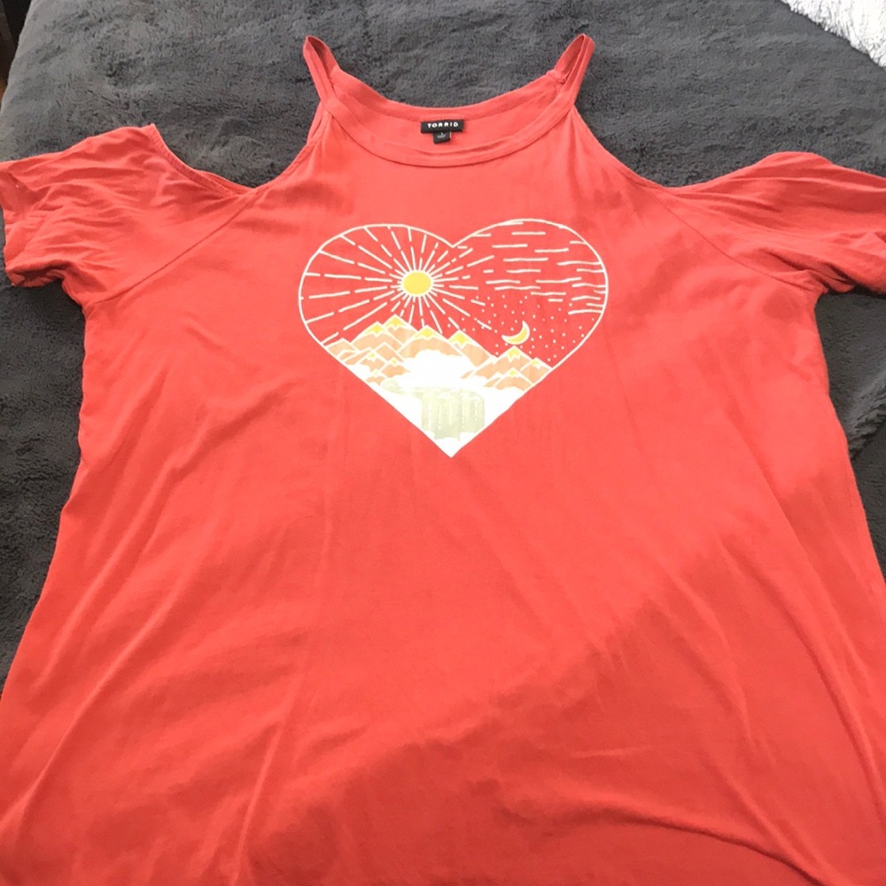 Torrid Coral Cold-Shoulder Graphic Tank Top